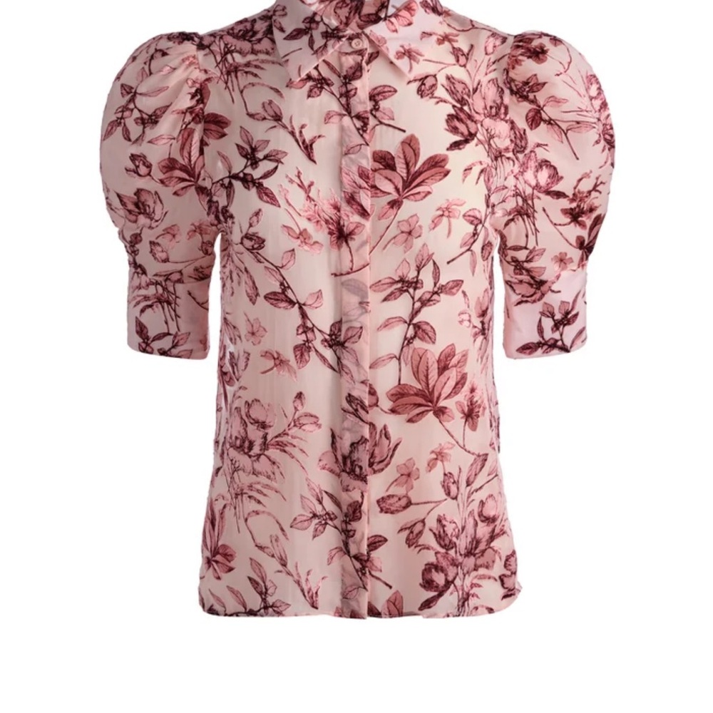 Alice + Olivia Pink Floral Silk Puff-Sleeve Blouse NWT